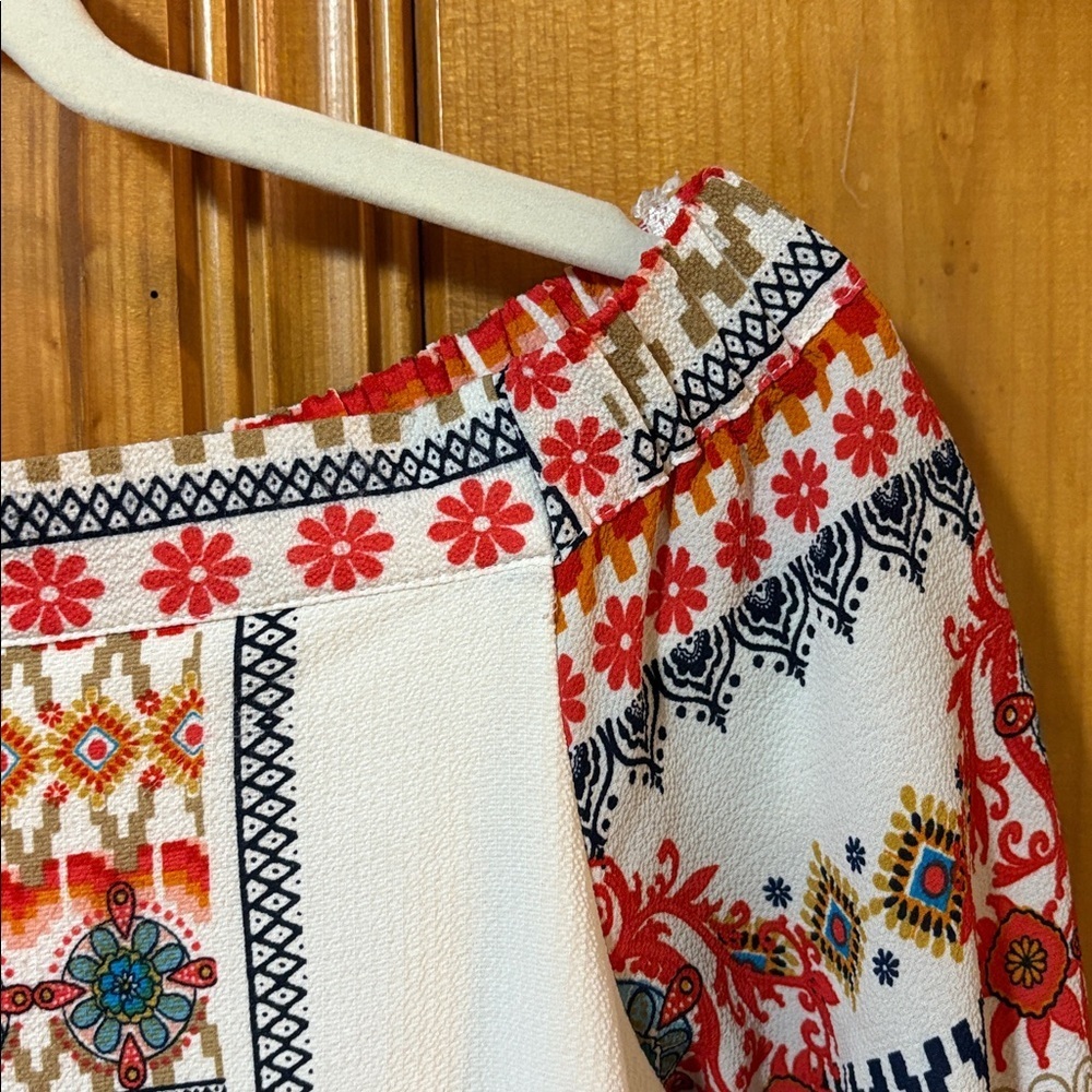 Monteau Multicolor Patterned Dress - Shift Dress - Off the Shoulder - Size Small - Picture 8 of 10